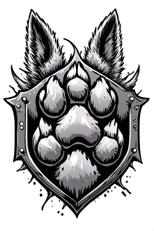 dog paw wit k9 shield tearing skin tattoo design idea