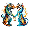 libra dragon tiger aquarius couple holding hands tattoo design idea