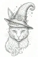 detailed body full Cat with witch hat and sparkles around tattoo design idea