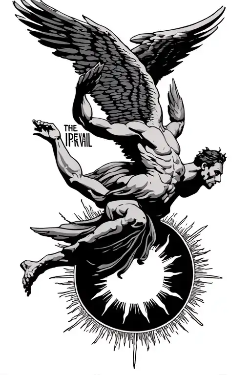 Icarus flying towards the sun. The sun is the IPrevail logo. tattoo design idea