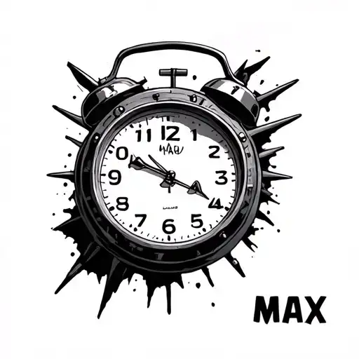 mad max and a 70s clock in the middle of mad and max and the clock is broken and its behind the ear tattoo design idea
