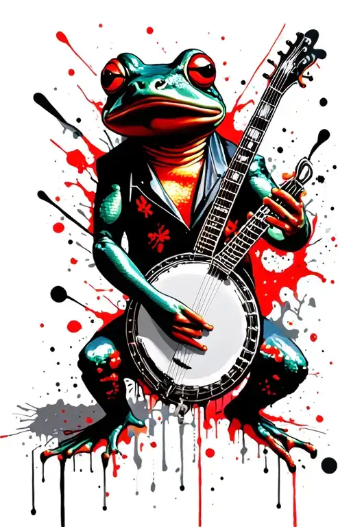 Banjo playing frog tattoo design idea