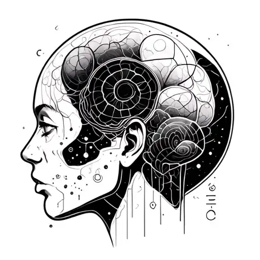 minimalistic fine line overthinking head with electron shell for the element tattoo design idea