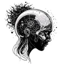 minimalistic fine line overthinking head with electron shell for the element tattoo design idea