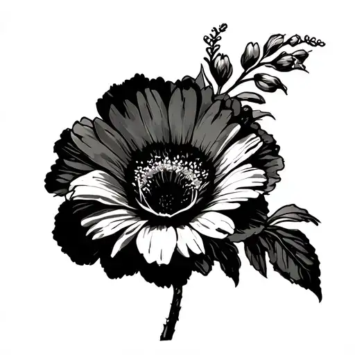 Poppy, hibiscus,sunflower, eucalyptus, daisy, sweet pea tattoo design idea
