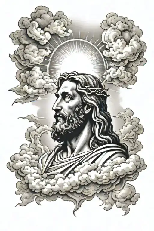 Jesus clouds olympus sun tattoo design idea