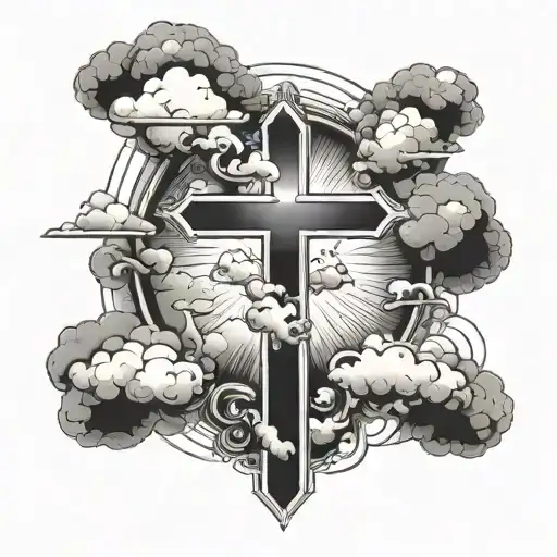 cross, clouds forming the shape tattoo design idea
