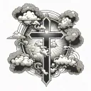 cross, clouds forming the shape tattoo design idea