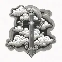 cross, clouds forming the shape tattoo design idea