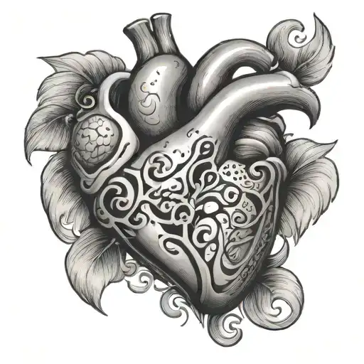 heart with finger prints grey and name through tattoo design idea