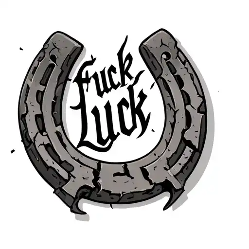 cracked horse shoe, that have the words fuck luck tattoo design idea