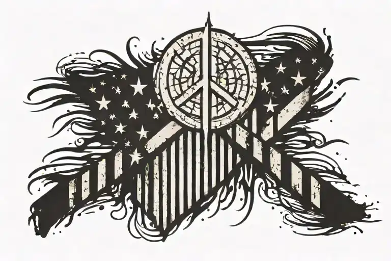 Distressed American flag, if you want peace, prepare for war tattoo design idea