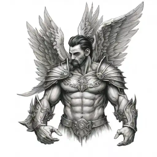 chest armor biblical angel tattoo design idea