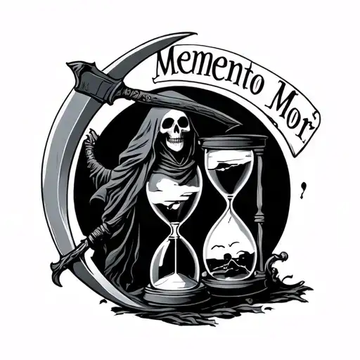 "Memento Mori" Grim reaper scythe hourglass tattoo design idea