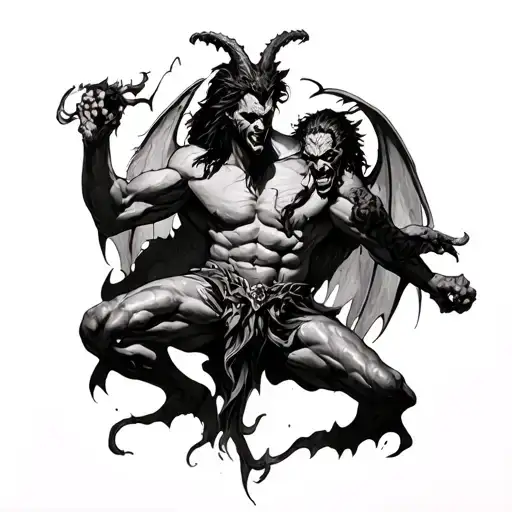 Lucifer fighting demons tattoo design idea