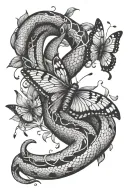 snake and butterfly  tattoo design idea
