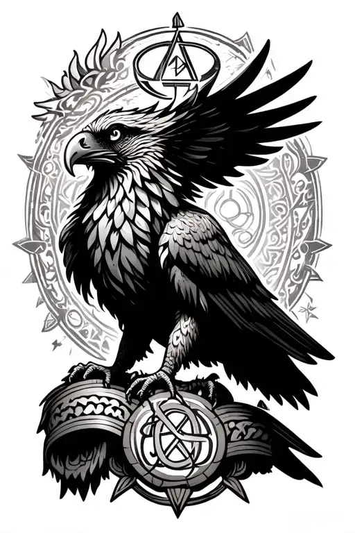 griffin surrounded by symbols tattoo design idea
