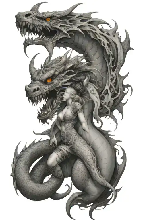 dragon with demon girl tattoo design idea