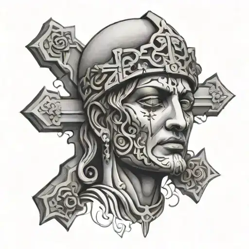 statue face with crosses  tattoo design idea