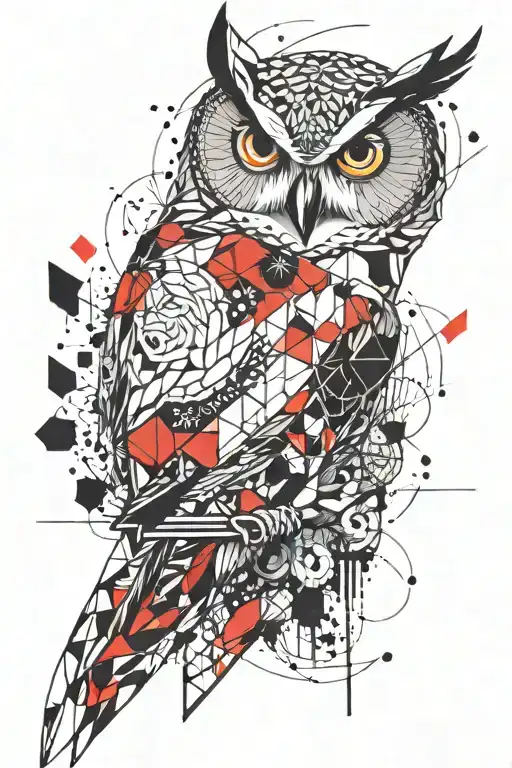 geometric, half sleeve flowing into fore arm tattoo, owl, wrap around  tattoo design idea