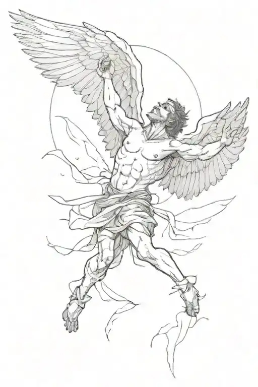 icarus falling backwards from the sky tattoo design idea