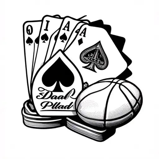 dad memorial with poker cards and Duke basketball  tattoo design idea