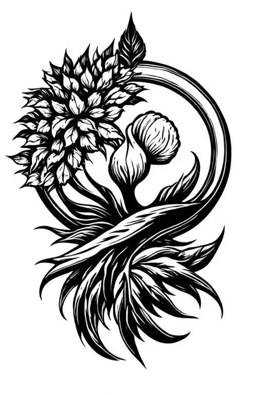 farming and buddhism symbol tattoo design idea