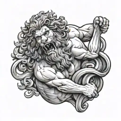 Hercules choking the nemean lion tattoo design idea