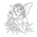 a small simple tattoo of a young girl dressed a in fairy / princess costume holding dandelions  tattoo design idea