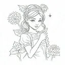a small simple tattoo of a young girl dressed a in fairy / princess costume holding dandelions  tattoo design idea