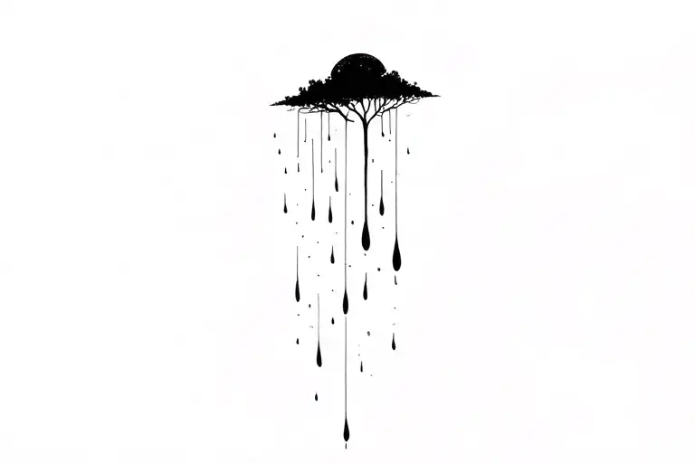 Minimal black and white tattoo design evoking solitude and longing with elements like silhouettes, rain, and light. tattoo design idea