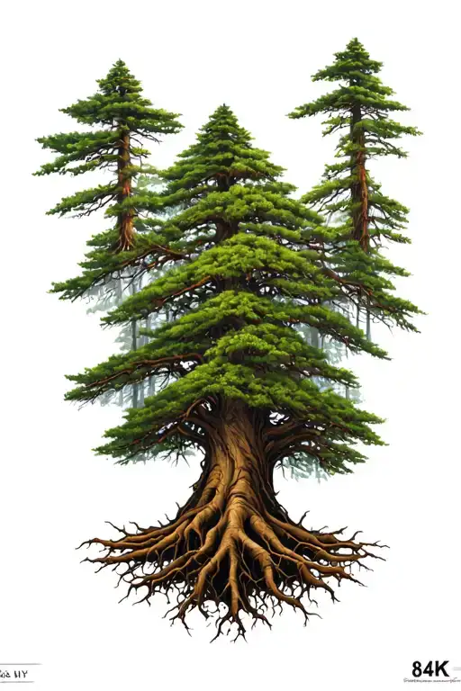old growth forest trees and root system tattoo design idea