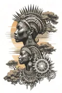 african tribal sunrise integrated tattoo design idea