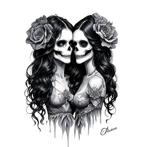twin sister macabre tattoo design idea