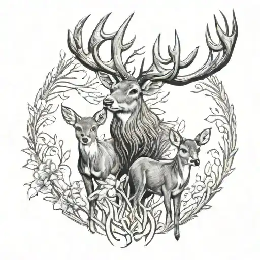 Deer Family tattoo design idea