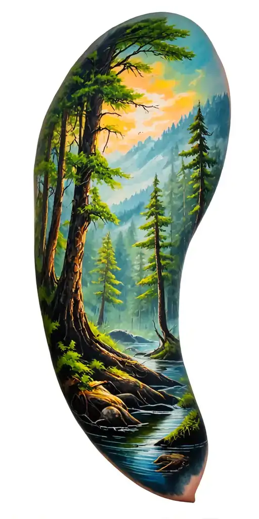 forest scene with  coloured highlights  tattoo design idea
