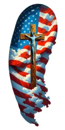 USA flag with Christian Cross with clouds tattoo design idea