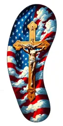 USA flag with Christian Cross with clouds tattoo design idea