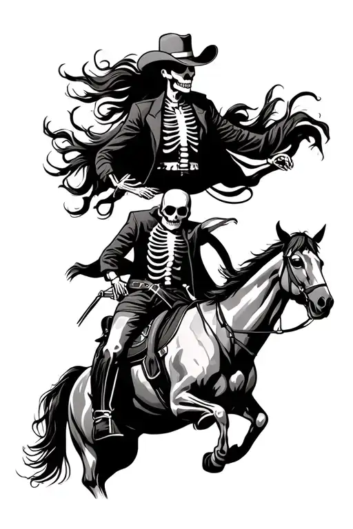 western skeleton cowboy riding a horse tattoo design idea
