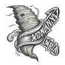 a simple cartoonist tornado with Oklahoma complementing it written out behind the tornado  tattoo design idea