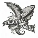 a simple cartoonist tornado with Oklahoma complementing it written out behind the tornado  tattoo design idea