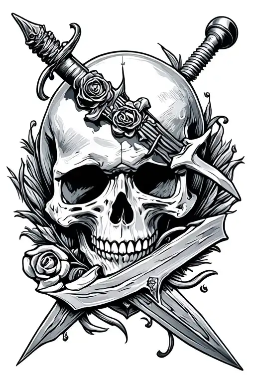 dagger piercing skull & death before dishonor tattoo design idea