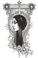 Four angelic or Archangel eye's crying like waterfall over a crucifix. tattoo design idea