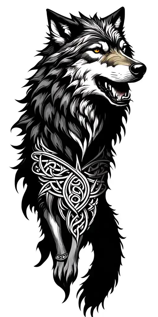 Celtic wolf with amour tribal  tattoo design idea