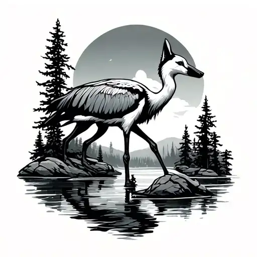 Crane dog wilderness tattoo design idea