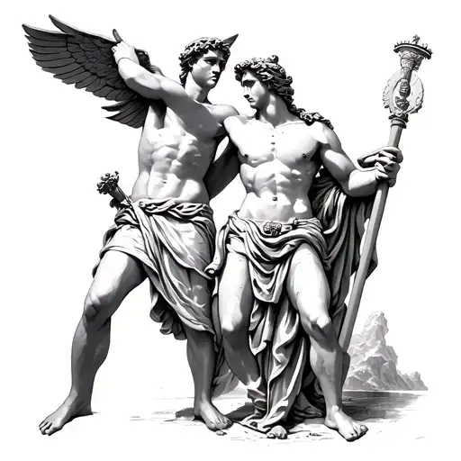 hermes And Apollo greek god tattoo design idea
