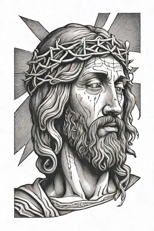 Jesus Christ statue crying tattoo design idea