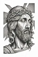 Jesus Christ statue crying tattoo design idea