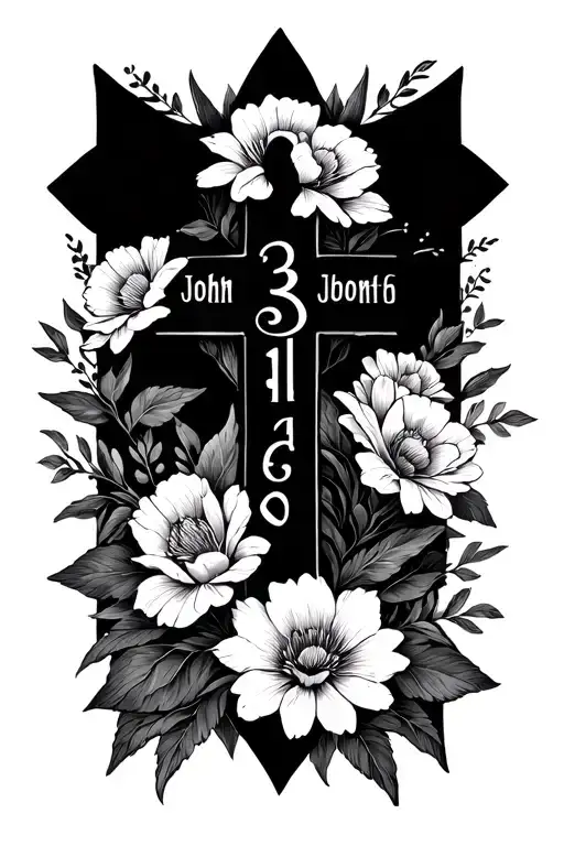 john 3:16 cross and flowers wrapped tattoo design idea