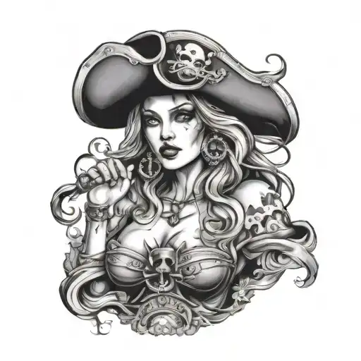 sexy pirate large breast tattoo design idea